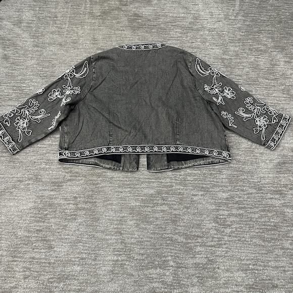 Soft Surroundings Jacket Womens 3X Gray Embroidered Boho Cotton Soutache Kimono - Picture 5 of 13